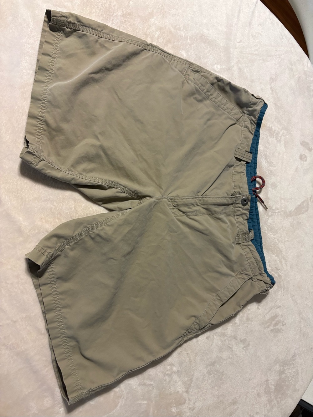 The North Face Khaki Shorts with Teal Trim and Red Drawcord